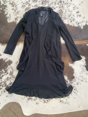 Jones Wear Black Long-Sleeve Chiffon Dress with Matching Open Jacket